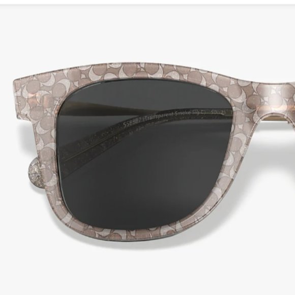 COACH Signature Glitter Logo Grey Silver Gold Square Sunglasses W/ Case - Picture 10 of 16